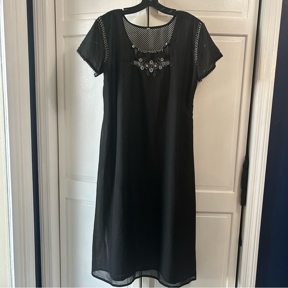 JohnPaulRichard Black Midi Dress with Embellished Neckline